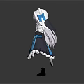 Anime Style Character With Cat Ears And Long White Hair In Blue Black Dress