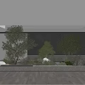 Stylish Garden Decor with Lush Trees Stone Accents and Soft Ambient Lighting