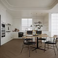 Modern Living And Dining Room Interior With Open Concept Chandelier Coffee Table And Potted Plant