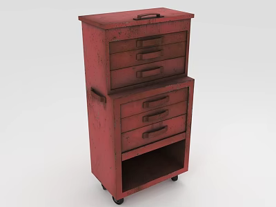 Red Industrial Vintage Drawer Cabinet With Stacked Drawers And Wheels 3d model