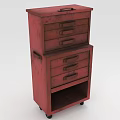 Red Industrial Vintage Drawer Cabinet With Stacked Drawers And Wheels