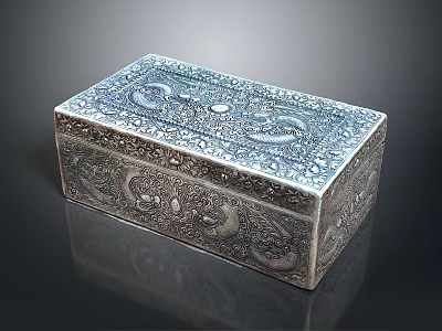Silver Decorative Storage Box With Intricate Dragon Carvings And Elegant Design 3d model