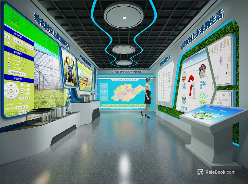 Science Popularization Exhibition Hall With Interactive Tech Displays Information Charts And Guide 3d model