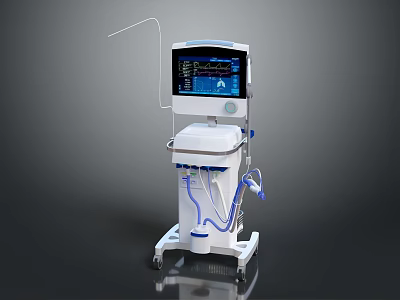 Mobile Medical Ventilator With Digital Display Screen Flexible Tubing And Monitoring Functions 3d model