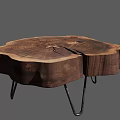 Rustic Wooden Stump Coffee Table With Natural Grain And Metal Hairpin Legs