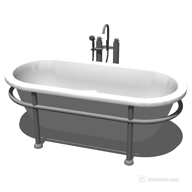 Modern Freestanding White Bathtub With Metal Stand And Faucet Design 3d model 