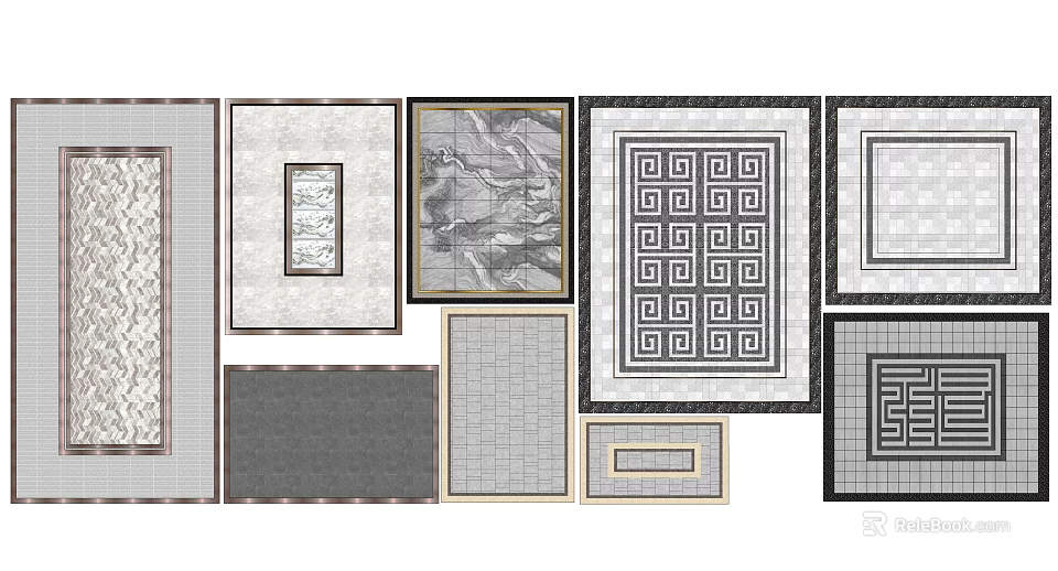 Various Plaza Paving Designs With Geometric Patterns And Decorative Grid Styles 3d model 