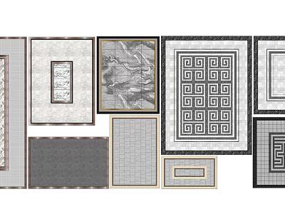 Various Plaza Paving Designs With Geometric Patterns And Decorative Grid Styles 3d model