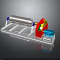 Industrial Roller Equipment With Silver Roller Red Gear Green Components And White Metal Frame
