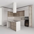 Modern Kitchen Interior Design With Wooden Cabinets White Countertops Island And Range Hood