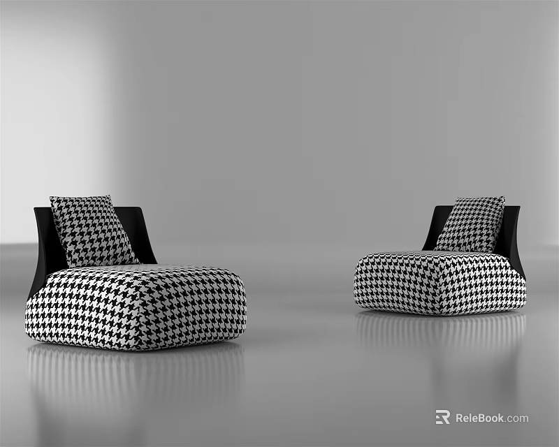 Black And White Single Sofa With Houndstooth Pattern In Minimalist Design 3d model