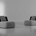 Black And White Single Sofa With Houndstooth Pattern In Minimalist Design 3d model