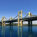 Stunning Modern Cable Stayed Bridge With Arch Design Over Water And Blue Sky Reflection