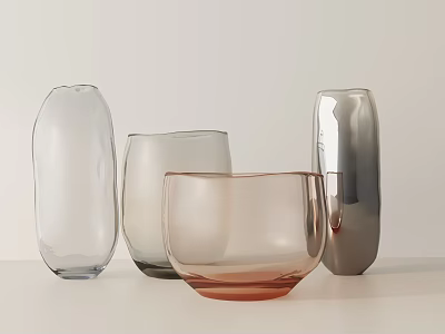 Modern Glass Decorative Ornament Set With Vases Bowls And Soft Pastel Tones 3d model