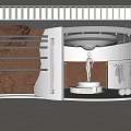 Modern Fashion Clothing Store Interior With Rock Texture Walls Circular Display And Hanging Apparel