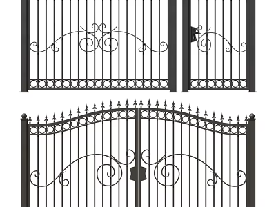 Decorative Wrought Iron Gate Components With Curved Scrolls Spiked Tops And Lock Details 3d model