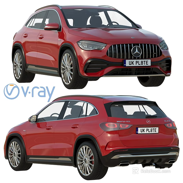 Red Mercedes SUV 3D Model V-Ray Render With Front Rear Views And UK License Plate 3d model 