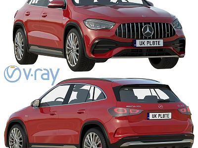 Red Mercedes SUV 3D Model V-Ray Render With Front Rear Views And UK License Plate 3d model