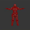 Futuristic Warrior in Silver Black Armor with Green Visor Standing Arms Outstretched