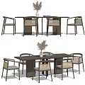 New Chinese Dining Table and Chair Combination Rattan Dining Table and Chair 3d model