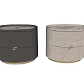 Modern Round Bedside Tables With Woven Texture And Gold Hardware Details