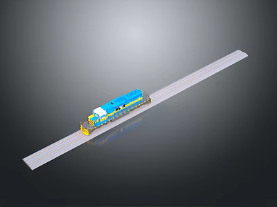 Detailed Blue Train Model Moving on Straight White Track with Dark Background 3d model