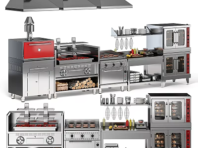 Stainless Steel Kitchen Appliances With Oven Stove Range Hood And Cabinets 3d model