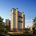 Elegant High Rise Residential Building With Modern Facade And Surrounding Greenery Trees