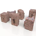Red Brick Building Structures With Holes And Detailed Texture On White Background 3d model