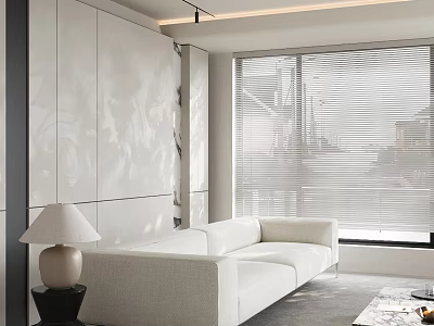 Modern Living Room Interior With White Sofa Blinds Table Lamp And White Walls 3d model