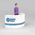 Modern Technology Exhibition Hall Featuring Curved EMG Logo Reception Desk And Staff Member