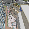 Modern Commercial Landscape With High Rise Buildings And Urban Plaza Design