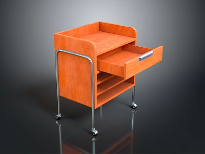 Modern Orange Utility Cart With Open Drawer Metal Frame And Rolling Wheels 3d model