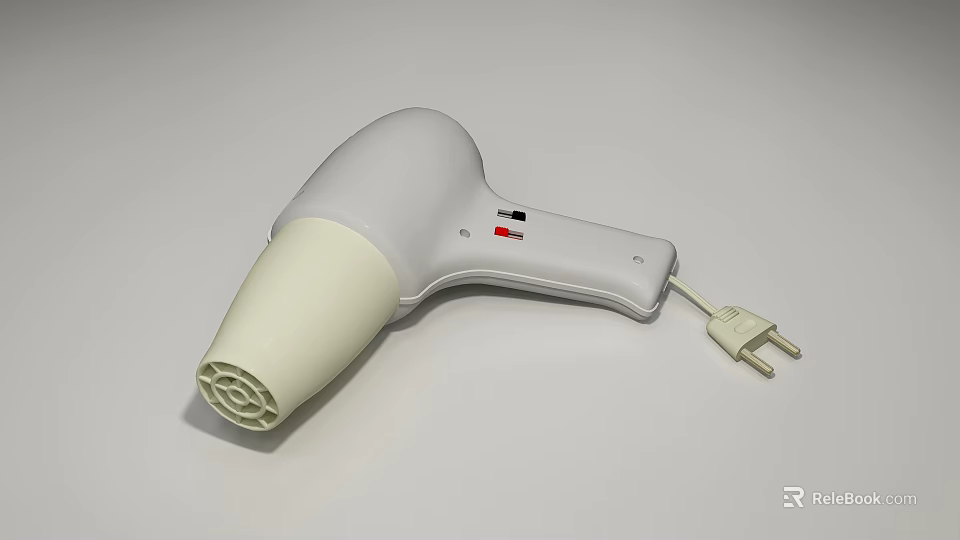 Modern White And Cream Hair Dryer Daily Electrical Appliance With Power Plug 3d model 