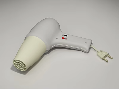 Modern White And Cream Hair Dryer Daily Electrical Appliance With Power Plug 3d model