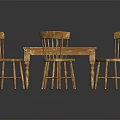 Rustic Wooden Dining Table Set with Four Vintage Chairs and Natural Texture