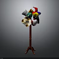 Red Hat Stand with Various Colored and Styled Hats on Triangular Base