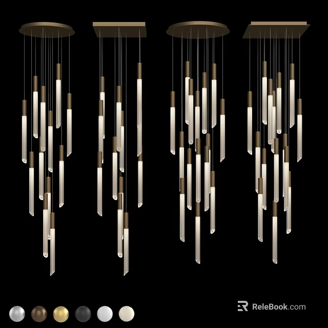 Modern Vertical Pendant Lights With Glass Tubes And Metallic Frames 3d model 