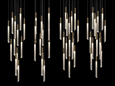 Modern Vertical Pendant Lights With Glass Tubes And Metallic Frames 3d model