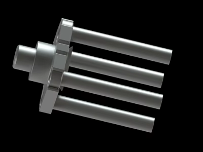 Industrial Metal Mechanical Component With Parallel Rods And Hexagonal Head 3d model