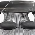 Modern Table and Chair Set With Marble Tabletop Metal Frame Stools And Black Cushions