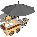 Food Cart With Large Umbrella Serving Area And Wheels 3d model