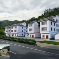 Traditional White Village Houses Multi story Design With Green Mountain Views Along Country Road