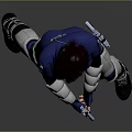 Female Warrior Character In Blue Silver Armor With Combat Stance 3D Render Grey Background