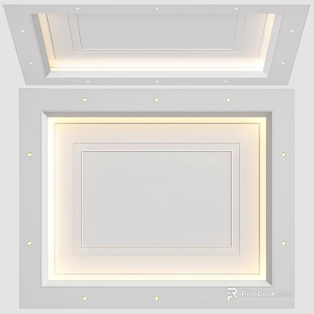 Modern Minimalist Ceiling Design With Recessed Lights Layered Trim And White Finish 3d model 