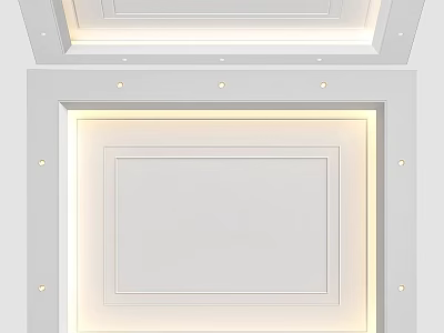 Modern Minimalist Ceiling Design With Recessed Lights Layered Trim And White Finish 3d model