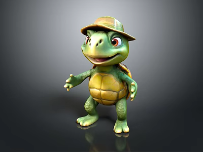 Adorable 3D Cartoon Reptile Turtle Character Wearing Hat In Friendly Pose 3d model