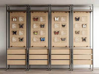 Storage Cabinet Rack With Wooden Drawers And Metal Frame For Butterfly Specimens 3d model