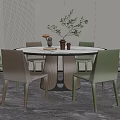 Modern Round Dining Table Set With Marble Top And Mixed Color Chairs 3d model