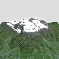 Natural Garden Landscape With Green Terrain Snow Capped Mountain And Flowing River
